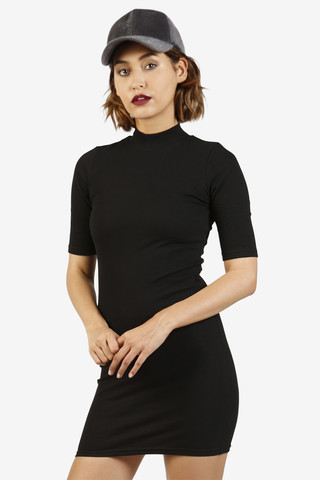 Lonna Ribbed Mock Neck Dress - Black