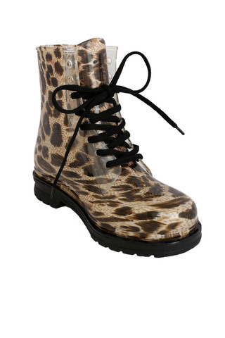 Leopard Lace Up Rain Boot