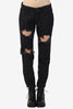 Zip Bottom Destroyed Black Denim