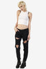 Zip Bottom Destroyed Black Denim