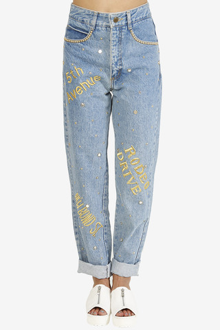 ECH Deadstock Vintage Gold Deco Embroidered Denim