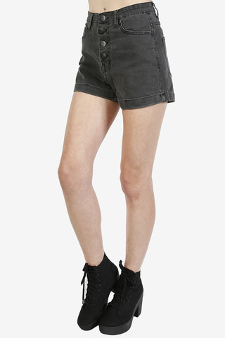 Perf Button Front High Waist Shorts
