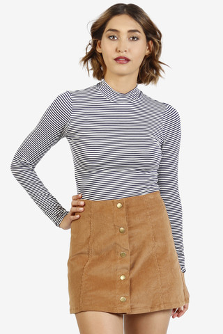Hannah Button Front Corduroy Skirt - Tan