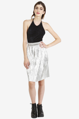 Metallic Pleat Midi Skirt