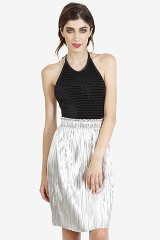 Metallic Pleat Midi Skirt
