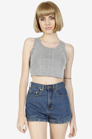 Super Cropped Striped Becca Top - Grey