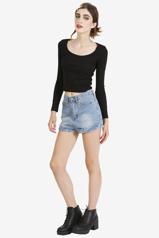 Ribbed Basic Long Sleeve Crop Top