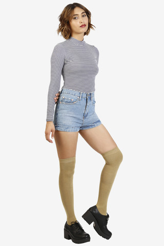 Mary Striped Mock Neck Top - Navy
