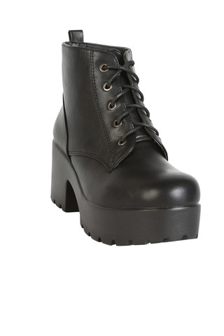 Platform Tie Up Bootie - Black